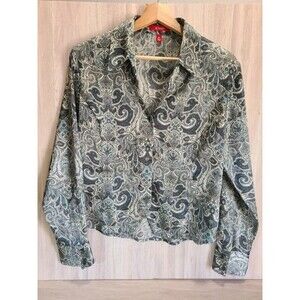 A Line Paisley Blouse – Long Sleeve Button-Up, Size 8P, Vintage